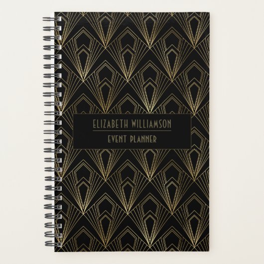 Elegant Art Deco Geometric Pattern| Zwart en goud Planner (Voorkant)