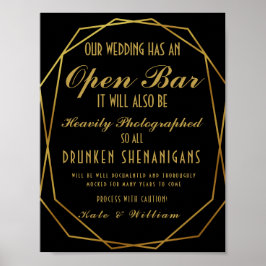Elegant art deco Gold & Black Open Bar Poster