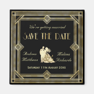 Elegant Art Deco Gold Black Opslaan datum Magneet