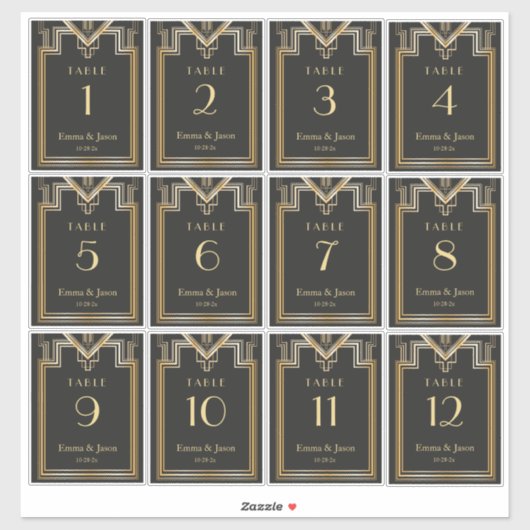 Elegant Art Deco Gold en Black Table Number label (Vel)