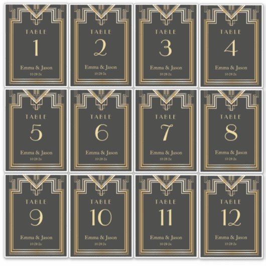 Elegant Art Deco Gold en Black Table Number label (Voorkant)