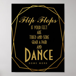 Elegant art deco Gold en zwarte teenslippers Poster