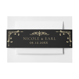 Elegant Art Deco Gold Retro Wedding Black Uitnodigingen Wikkel