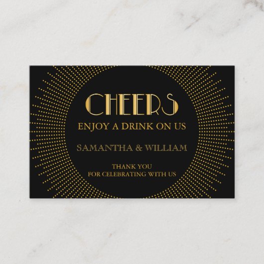 Elegant Art Deco Gold Wedding Drink Ticket (Voorkant)