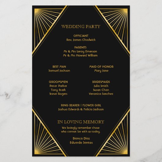 Elegant Art Deco Gold Wedding Program (Achterkant)