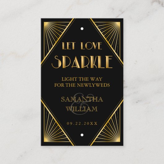 Elegant Art Deco Gold Wedding Send Visitekaartje (Voorkant)