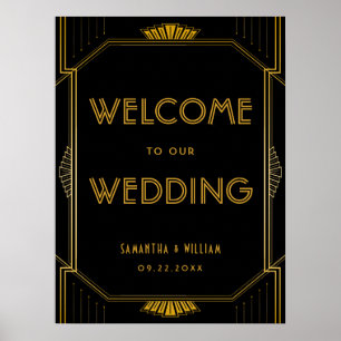 Elegant Art Deco Gold Wedding Welkom Poster