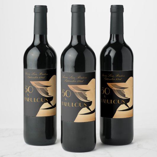 Elegant art deco goud Vijftig & Fabulous design Wijn Etiket (Flessen)
