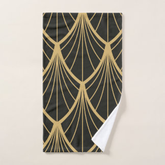Elegant, Art deco, goud, zwart, fan, patroon, chic Handdoek