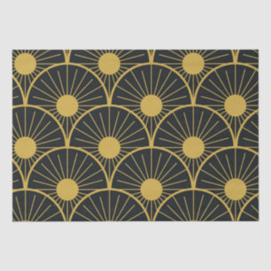 Elegant Art Deco gouden zon patroon op zwart Tissuepapier