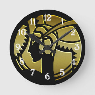 Elegant Art Deco Lady in Gold Ronde Klok