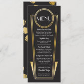Elégant Art Déco Mariage Menu Gold Black Réception (Devant / Derrière)