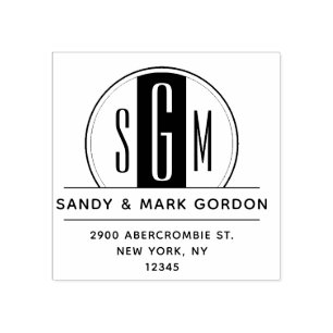 Elegant Art Deco Monogram Cirogram Rendement Adres Rubberstempel