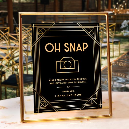 Élégant Art Déco Oh Snap Mariage Black Gold Sign