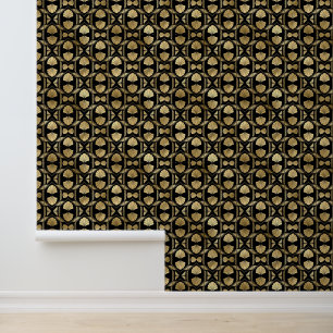 Elegant Art Deco Patroon Goud Zwart Behang