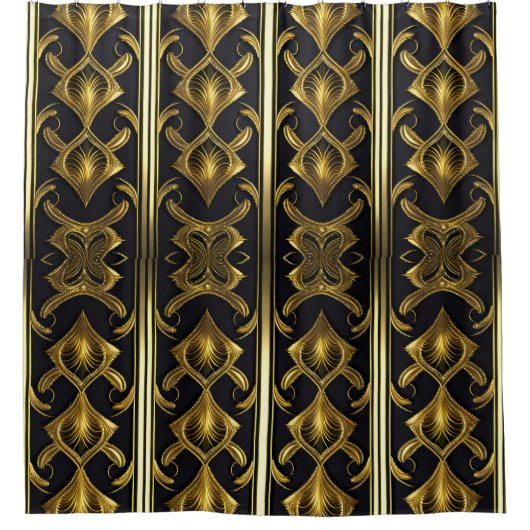Elegant art deco patroon in zwart en goud douchegordijn (Voorkant)