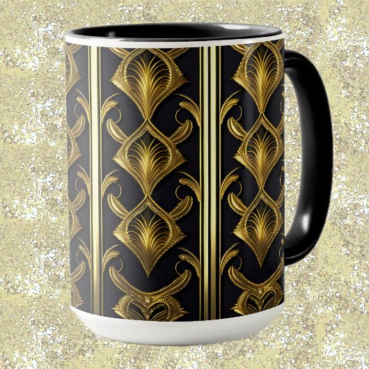 Elegant art deco patroon in zwart en goud mok