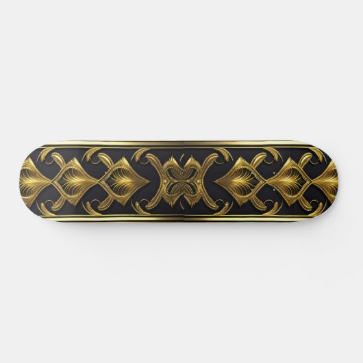 Elegant art deco patroon in zwart en goud skateboard (Horizontaal)
