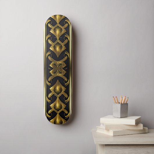 Elegant art deco patroon in zwart en goud skateboard (Muurkunst)