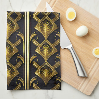 Elegant art deco patroon in zwart en goud theedoek