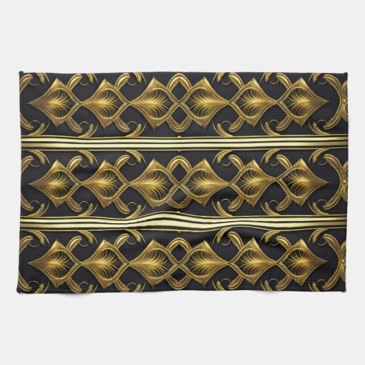 Elegant art deco patroon in zwart en goud theedoek (Horizontaal)