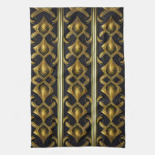 Elegant art deco patroon in zwart en goud theedoek (Verticaal)
