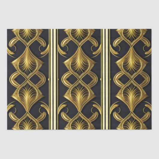 Elegant art deco patroon in zwart en goud tissuepapier (Voorkant)