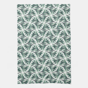 Elegant Art Deco-patroon met groen blad Theedoek