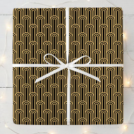 Elegant Art Deco Pattern Arches Black Gold Chic Cadeaupapier