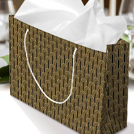 Elegant Art Deco Pattern Arches Black Gold Chic Groot Cadeauzakje