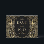 Elégant Art Déco Peacocks Gold RSVP Invitation<br><div class="desc">Art déco paon or sur couleur personnalisée. Tout le texte est modifiable. Options de repas à l'arrière.</div>