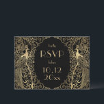 Elégant Art Déco Peacocks Gold RSVP Invitation<br><div class="desc">Art déco paon or sur couleur personnalisée. Tout le texte est modifiable. Options de repas à l'arrière.</div>