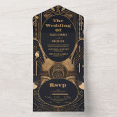 Elegant Art Deco Peacocks Wedding All In One Uitnodiging (Binnen)