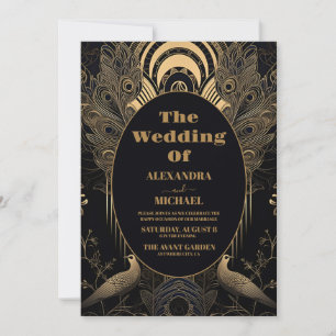Elegant Art Deco Peacocks Wedding Kaart