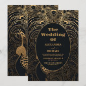 Elegant Art Deco Peacocks Wedding Kaart (Voorkant / Achterkant)