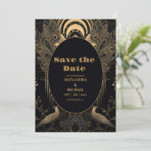 Elegant Art Deco Peacocks Wedding Save The Date (Staand voorkant)