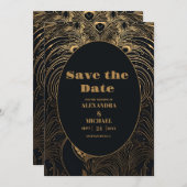 Elegant Art Deco Peacocks Wedding Save The Date (Voorkant / Achterkant)