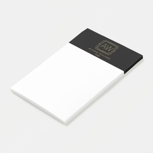 Elegant Art Deco Professioneel Monogram Zwart/Goud Post-it® Notes (Schuin)