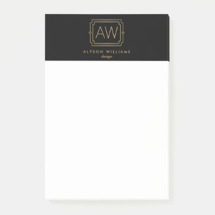 Elegant Art Deco Professioneel Monogram Zwart/Goud Post-it® Notes