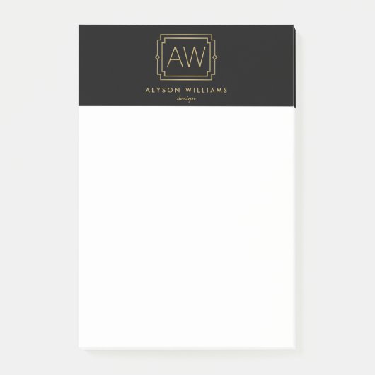 Elegant Art Deco Professioneel Monogram Zwart/Goud Post-it® Notes (Voorkant)