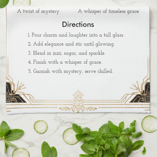 Elegant Art Deco Recept Rand Ontwerp Theedoek (Gevouwen)