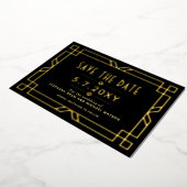 Elegant Art Deco Save the Date Black Gold Kaart (Gedraaid)