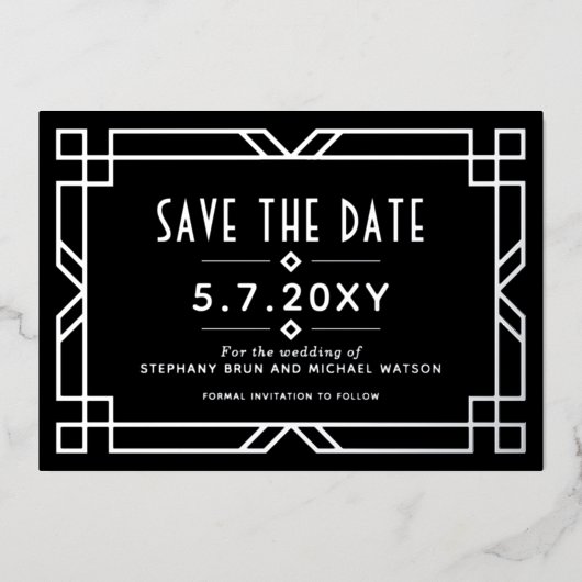 Elegant Art Deco Save the Date Black Silver Kaart (Voorkant)