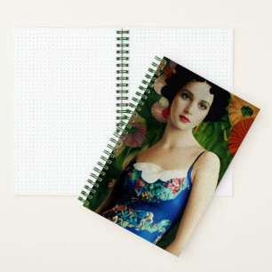 Elegant Art Deco Style Woman met Large Flowers Art Notitieboek