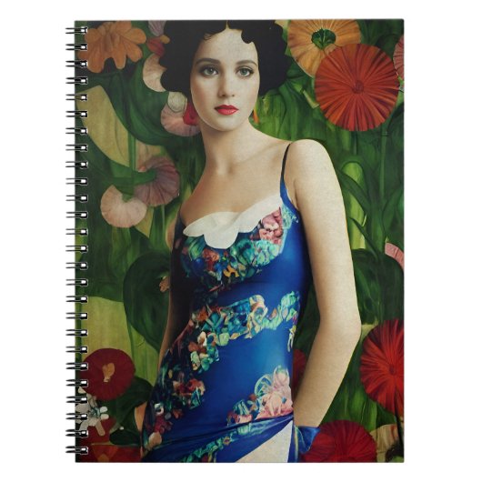 Elegant Art Deco Style Woman met Large Flowers Art Notitieboek (Voorkant)
