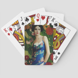 Elegant Art Deco Style Woman met Large Flowers Art Pokerkaarten