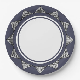 Élégant Art Déco sur Assiette en Papier Bleu