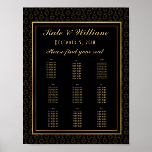 Elégant art déco Table plan fête/mariage (Devant)