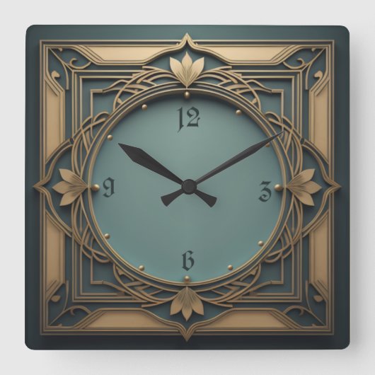 Elegant Art Deco Vierkante Klok (Voorkant)