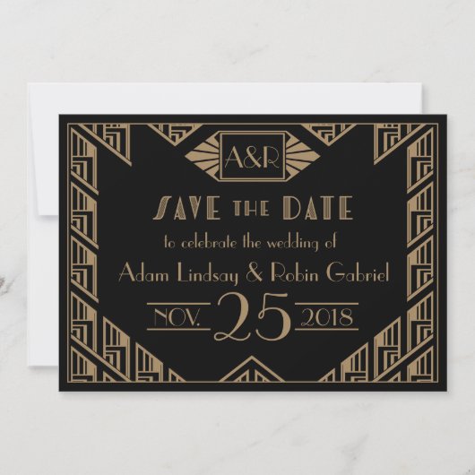 Elegant Art Deco Wedding Save the Date (Voorkant)